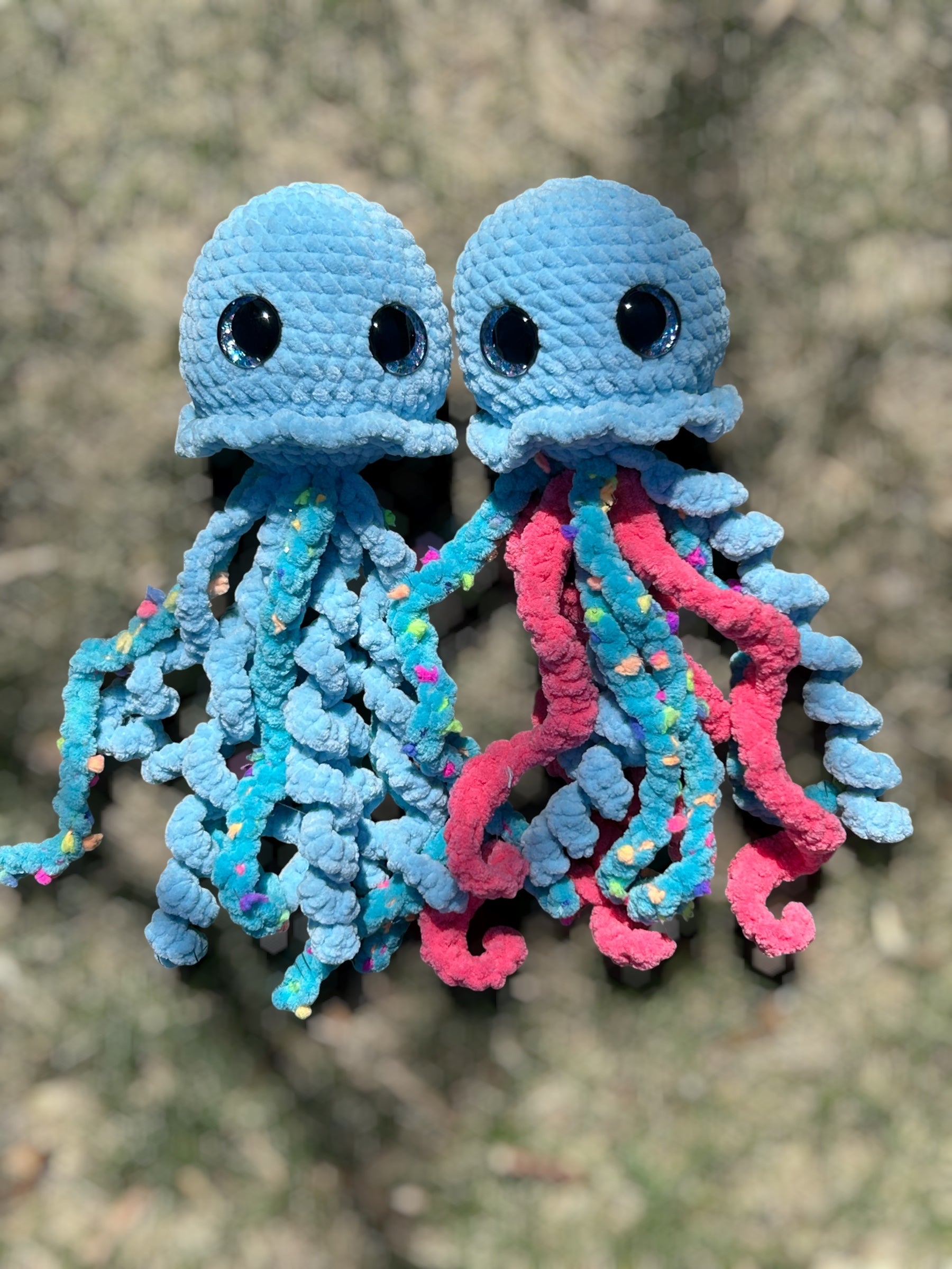 Ready to Ship Hand Crocheted Blue Jellyfish in two color combinations