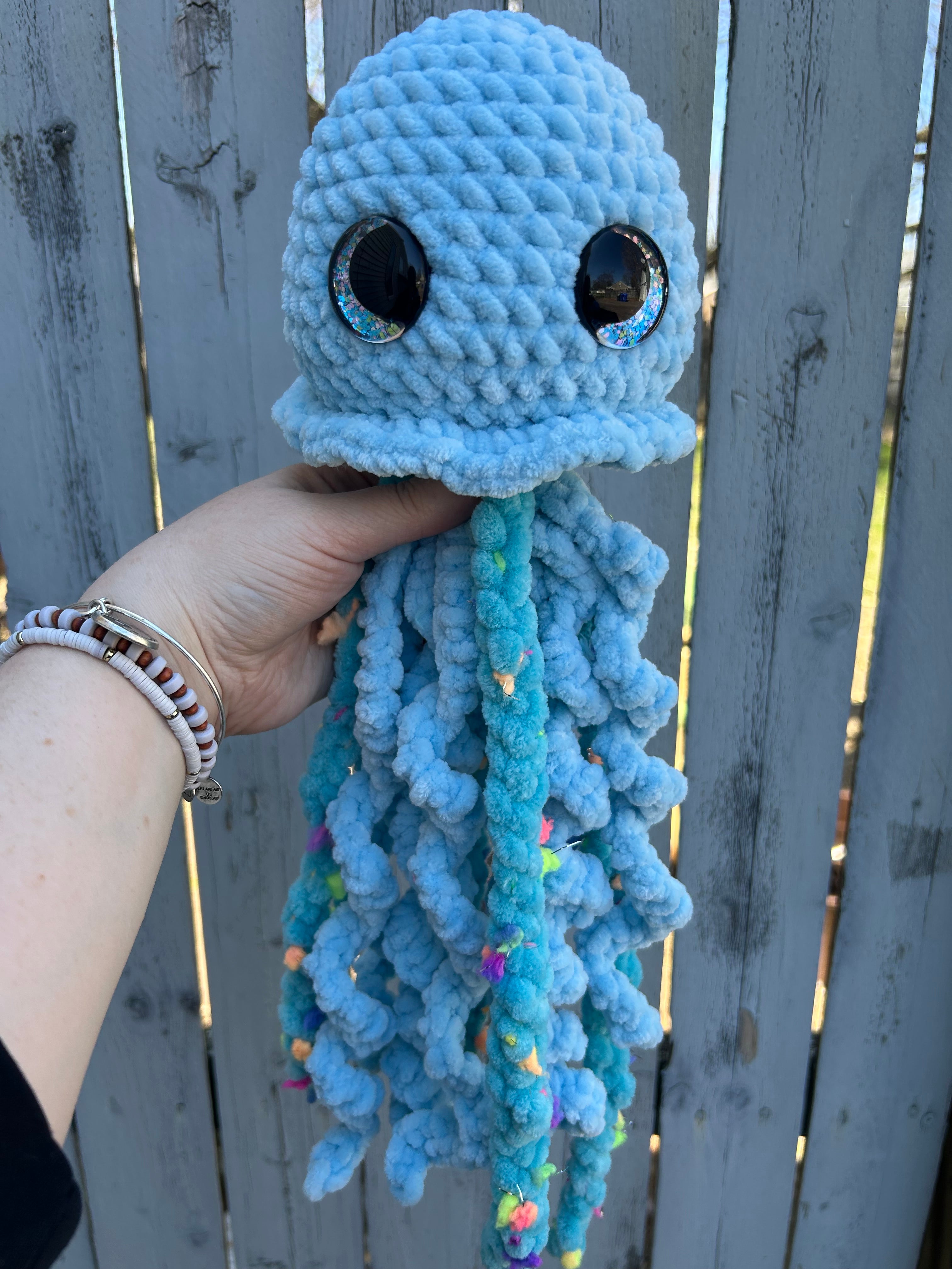 Ready to Ship Hand Crocheted Blue Jellyfish in two color combinations
